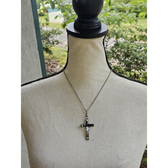 Vintage Cross Pendant Abalone Shell Inlay Mexico Southwestern Boho Festival - Picture 4 of 9